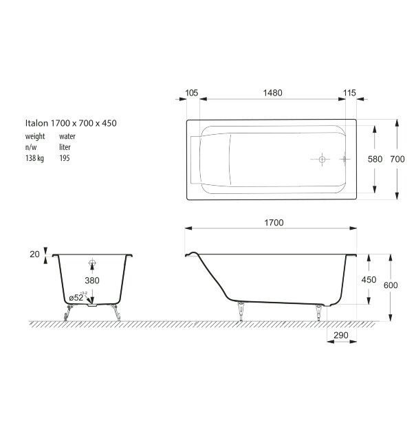 Ванна чугунная Vinsent Veron Italon 170x70 Ванна чугунная Vinsent Veron Italon 170x70