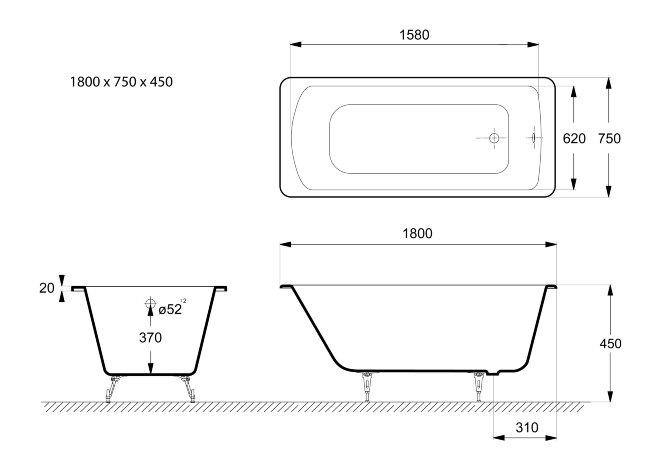 Ванна чугунная Vinsent Veron Devon 180x75 с отверстиями для ручек Ванна чугунная Vinsent Veron Devon 180x75 с отверстиями для ручек